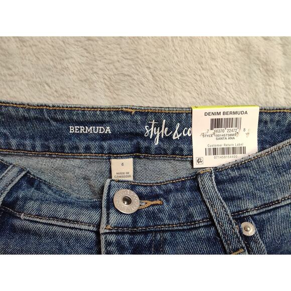 Style and Co Bermuda Shorts Womens Size 4 Blue Stretch Denim Distressed - Picture 5 of 16